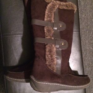 Airwalk Suede Boots with Faux Fur Trim